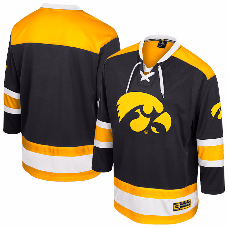 Men's Colosseum  Black Iowa Hawkeyes Athletic Machine Fashion Hockey Jersey - Puhuasuan