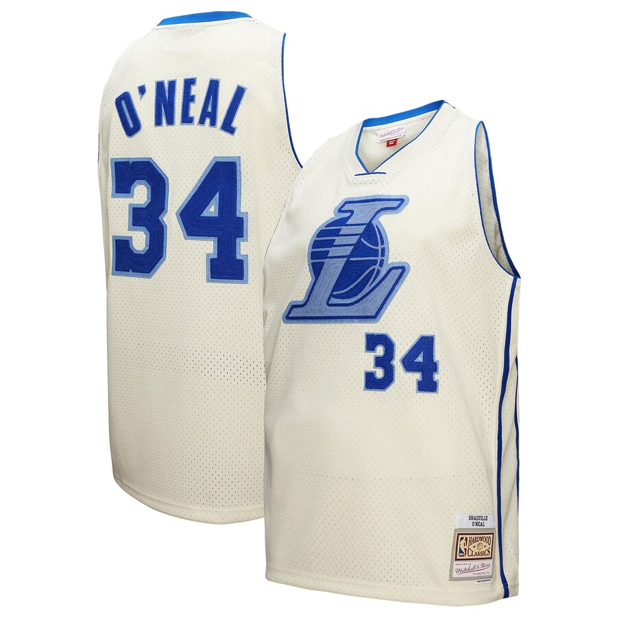Men's Los Angeles Lakers Shaquille O'Neal Mitchell & Ness Cream Chainstitch Swingman Jersey - Puhuasuan