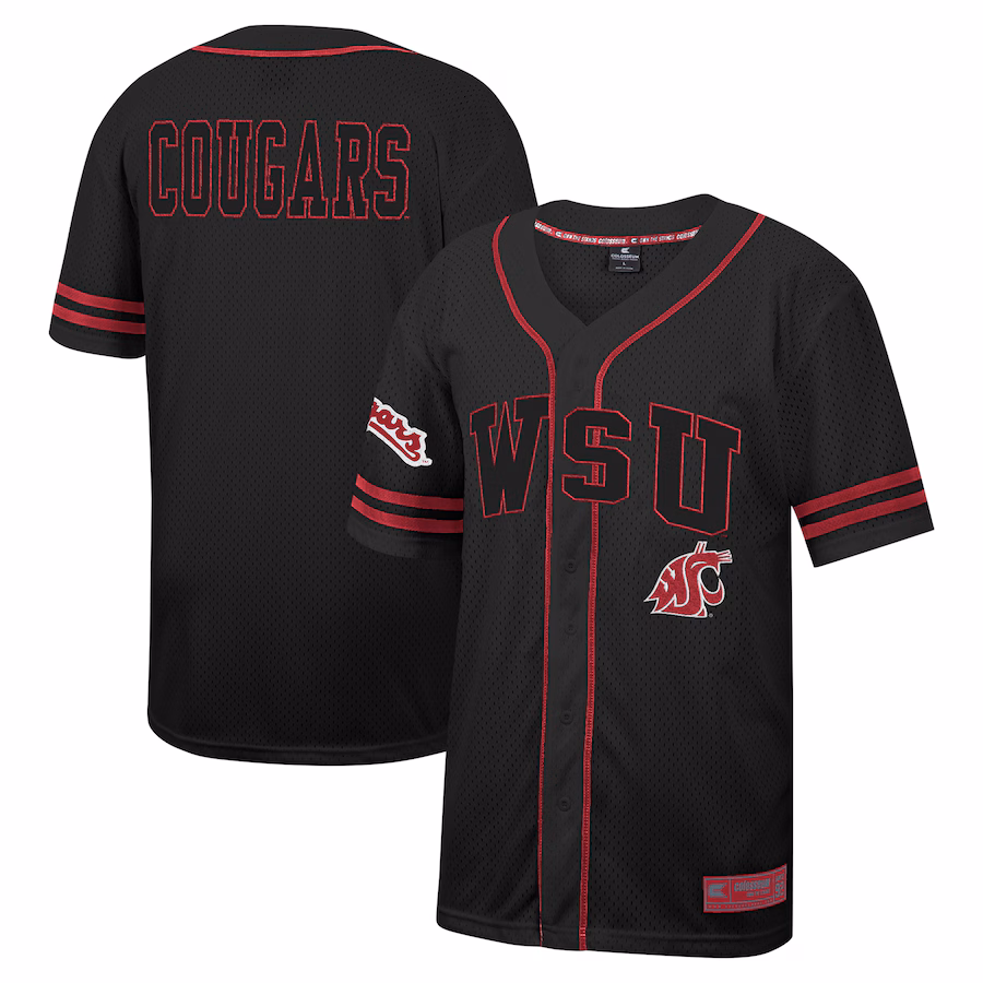 Men's Colosseum Black Washington State Cougars Free Spirited Mesh Button-Up Baseball Jersey - Puhuasuan