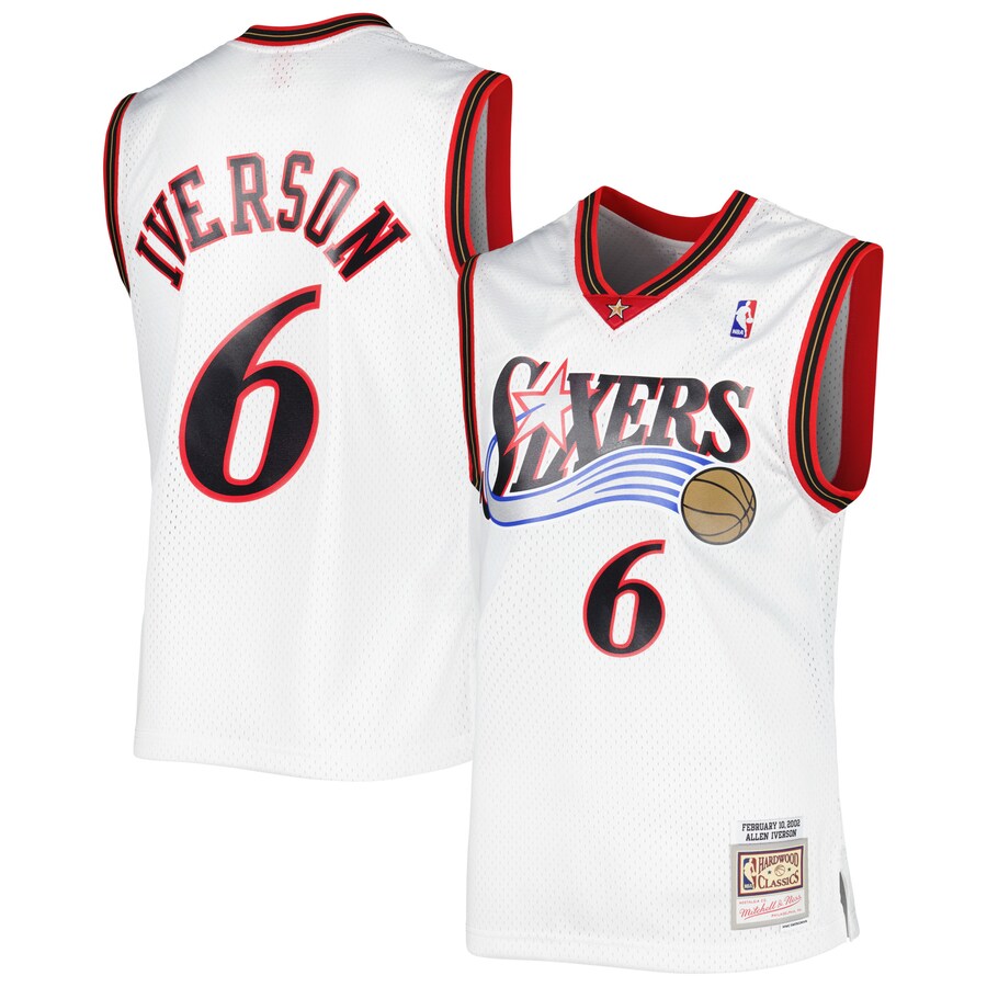 Men's Philadelphia 76ers Allen Iverson Mitchell & Ness White 2001/02 Hardwood Classics Swingman Jersey - Puhuasuan