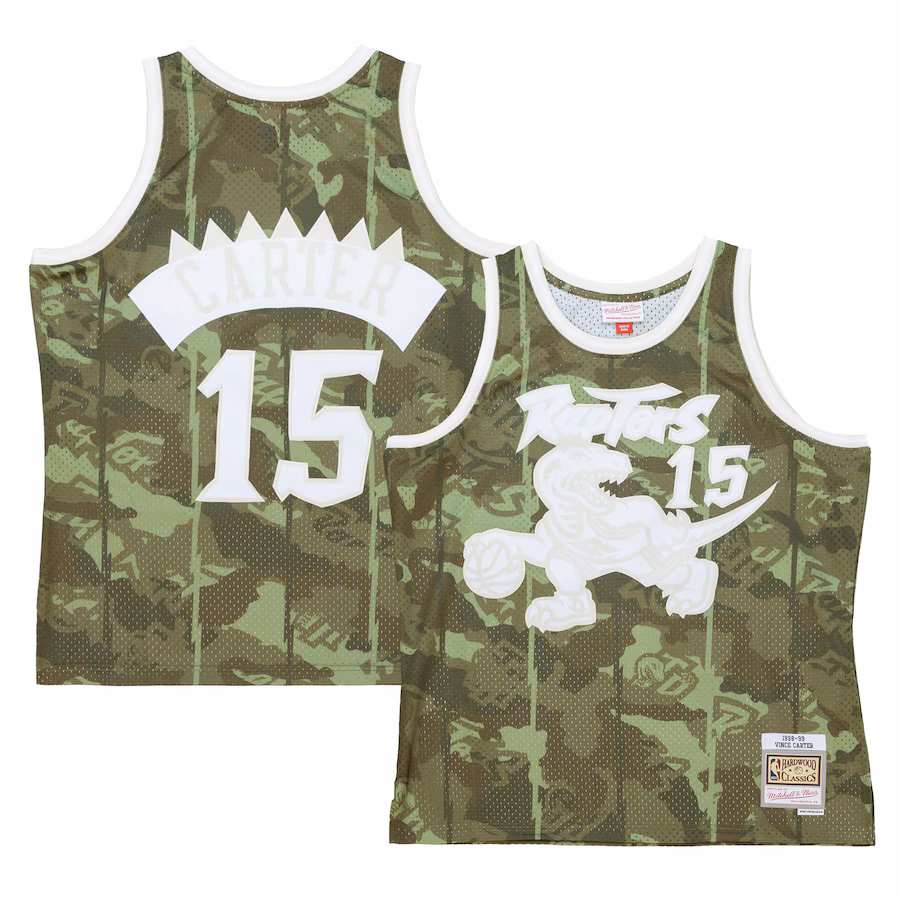 Men's Toronto Raptors Vince Carter Mitchell & Ness Camo Hardwood Classics 1998/99 Ghost Green Swingman Jersey - Puhuasuan