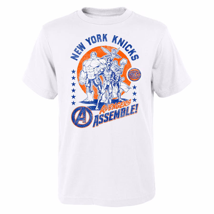 Youth New York Knicks White NBA x Marvel Avengers Squad T-Shirt - Puhuasuan