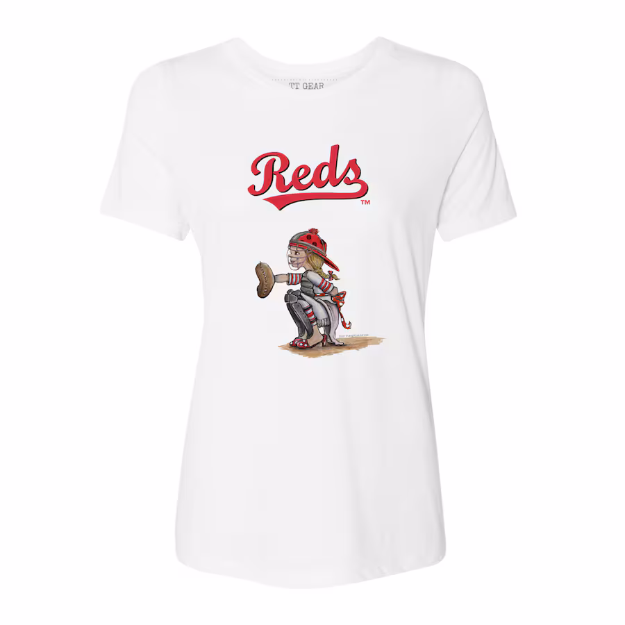 Women's Cincinnati Reds Tiny Turnip White Kate the Catcher T-Shirt - Puhuasuan