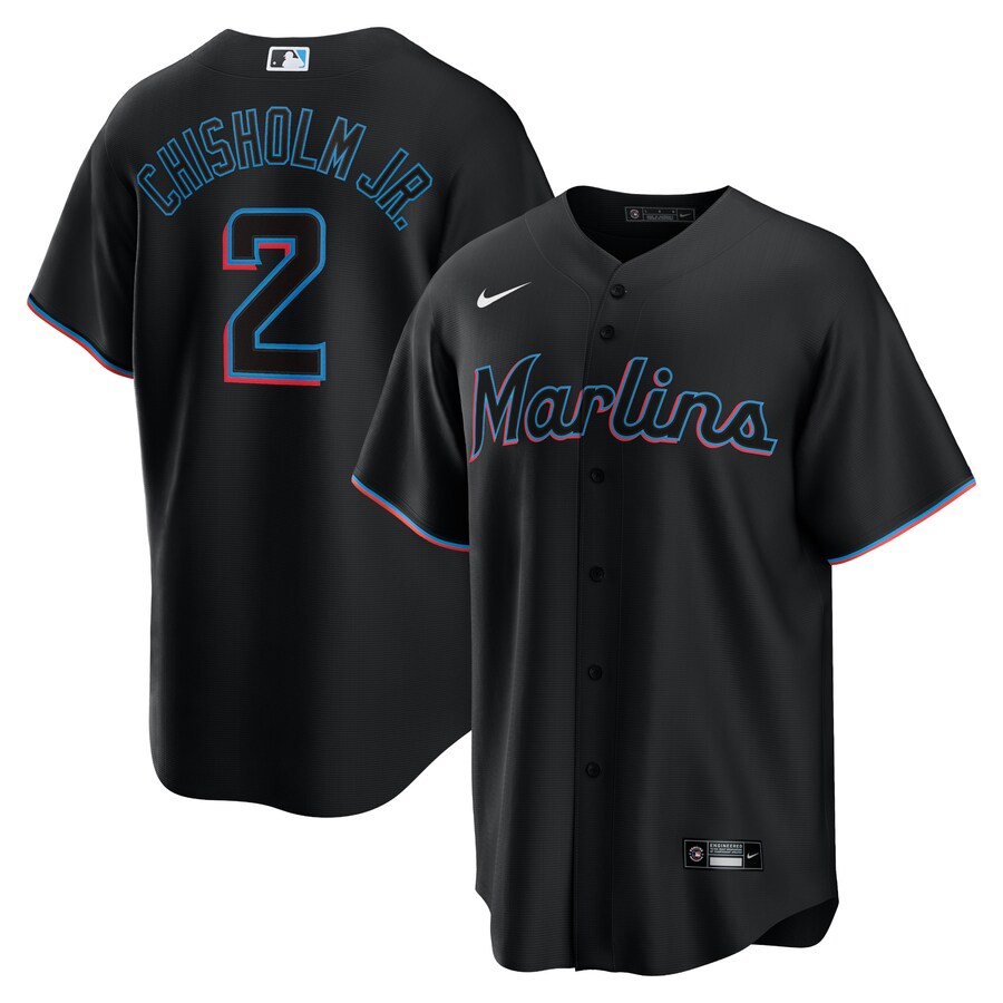 Men's Miami Marlins Jazz Chisholm Jr. Nike Black Alternate Replica Player Jersey - Puhuasuan