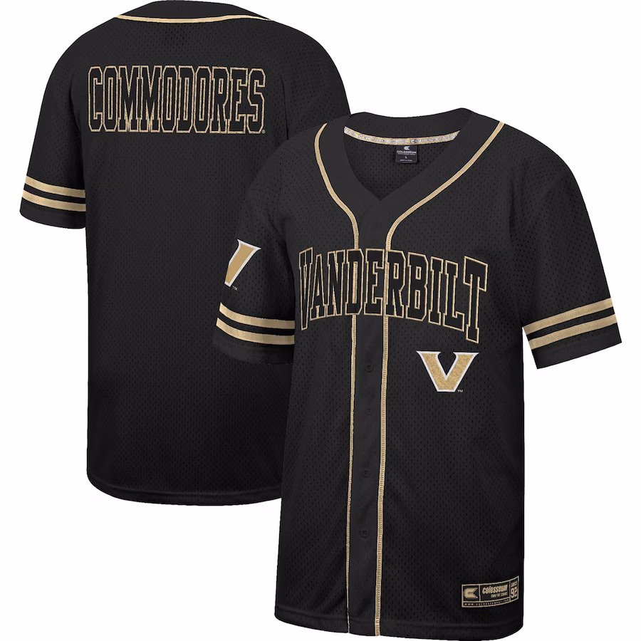 Vanderbilt Commodores Colosseum Free Spirited Mesh Button-Up Baseball Jersey - Black - Puhuasuan