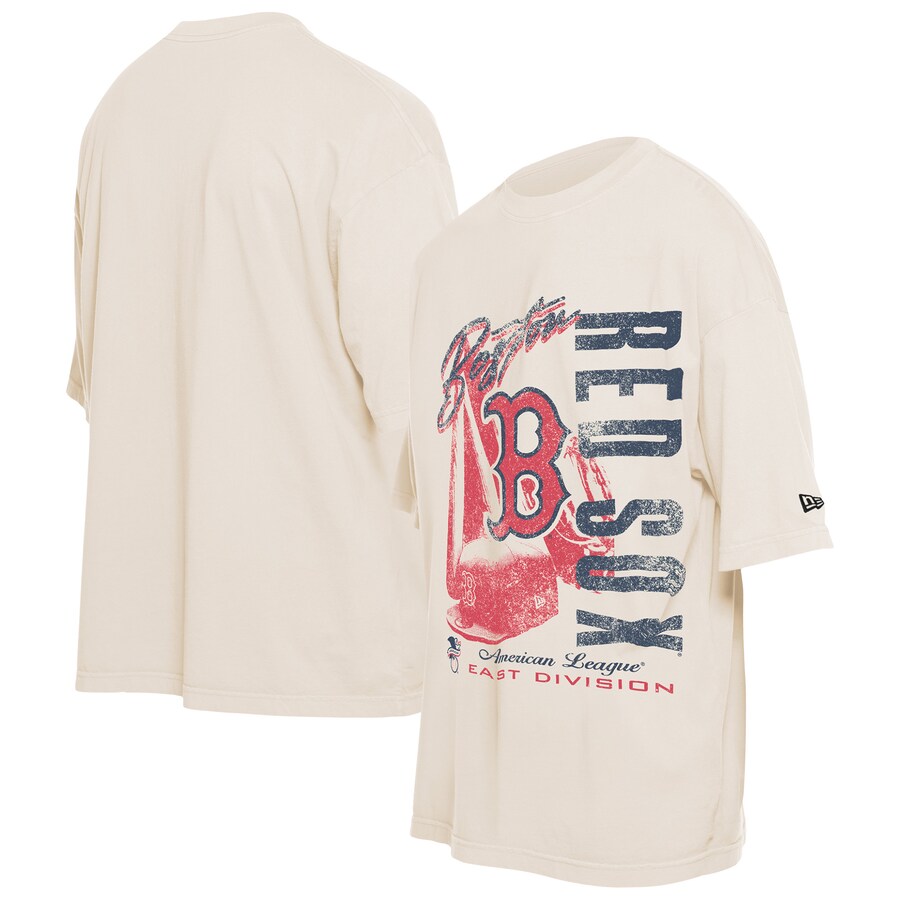 Men's Boston Red Sox New Era Cream Cooperstown Collection Oversized Throwback Distressed T-Shirt - Puhuasuan