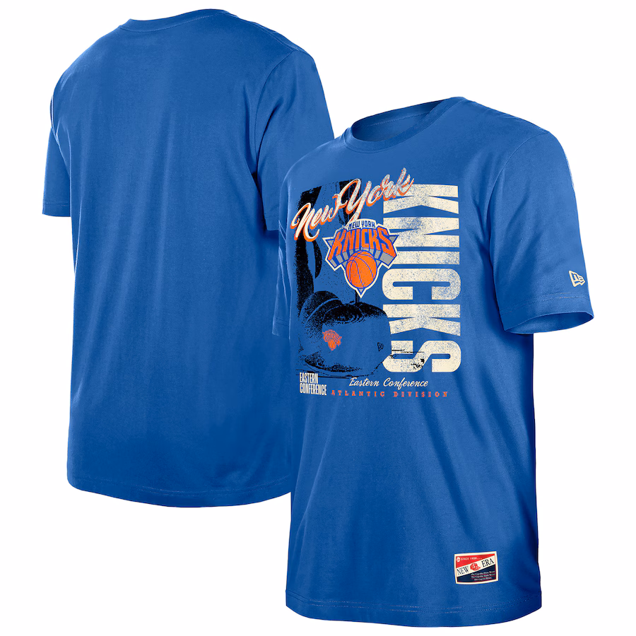 Men's New York Knicks  New Era Blue Distressed Throwback Vintage Color Pack T-Shirt - Puhuasuan