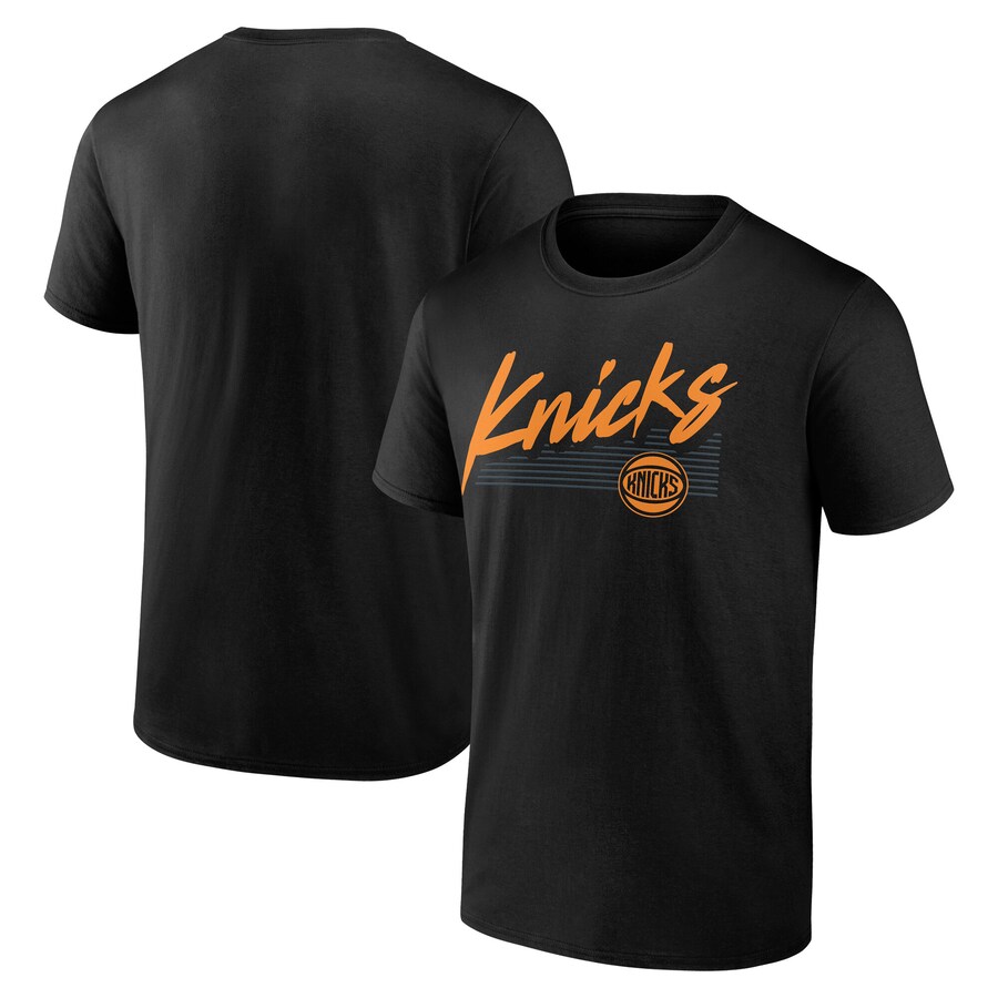 Men's New York Knicks Black Color Block Slant T-Shirt - Puhuasuan