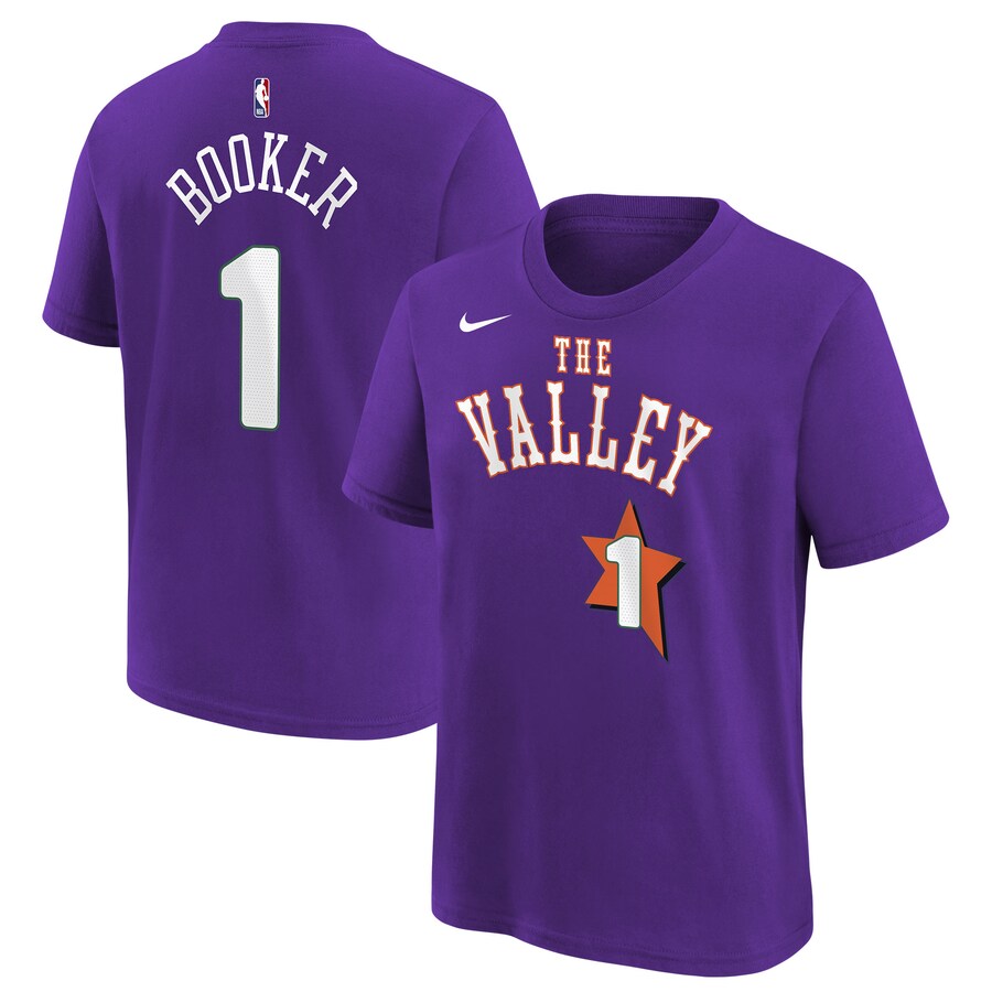 Youth Phoenix Suns Devin Booker Nike Purple 2024/25 City Edition Name & Number T-Shirt - Puhuasuan