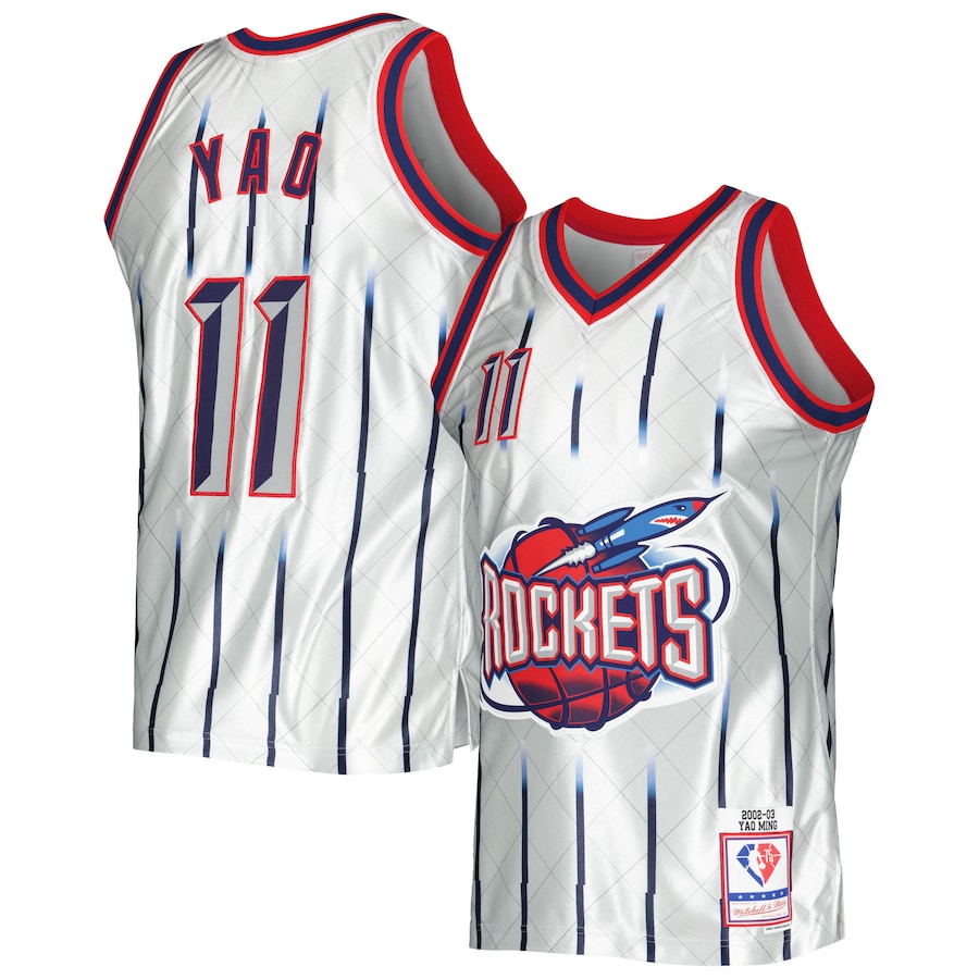 Men's Houston Rockets Yao Ming Mitchell & Ness Platinum 2002/03 Hardwood Classics 75th Anniversary Swingman Jersey - Puhuasuan