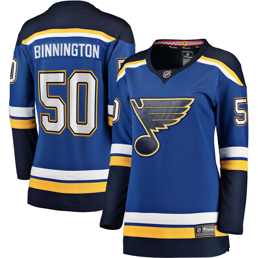 Women's St. Louis Blues Jordan Binnington Fanatics Branded Royal Home Premier Breakaway Player Jersey - Puhuasuan