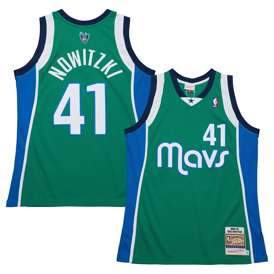 Men's Dallas Mavericks Dirk Nowitzki Mitchell & Ness Green 2004/05 Hardwood Classics Authentic Jersey - Puhuasuan