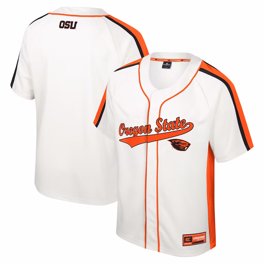 Oregon State Beavers Colosseum Ruth Button-Up Baseball Jersey - Cream - Puhuasuan