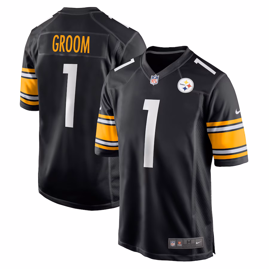 Men's Pittsburgh Steelers Number 1 Groom Nike Black Game Jersey - Puhuasuan