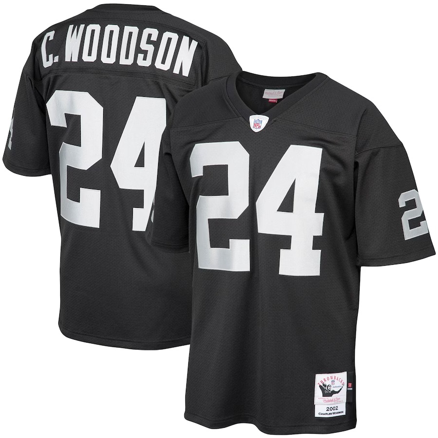 Men's Las Vegas Raiders 2002 Charles Woodson Mitchell & Ness Black Authentic Throwback Retired Player Jersey - Puhuasuan