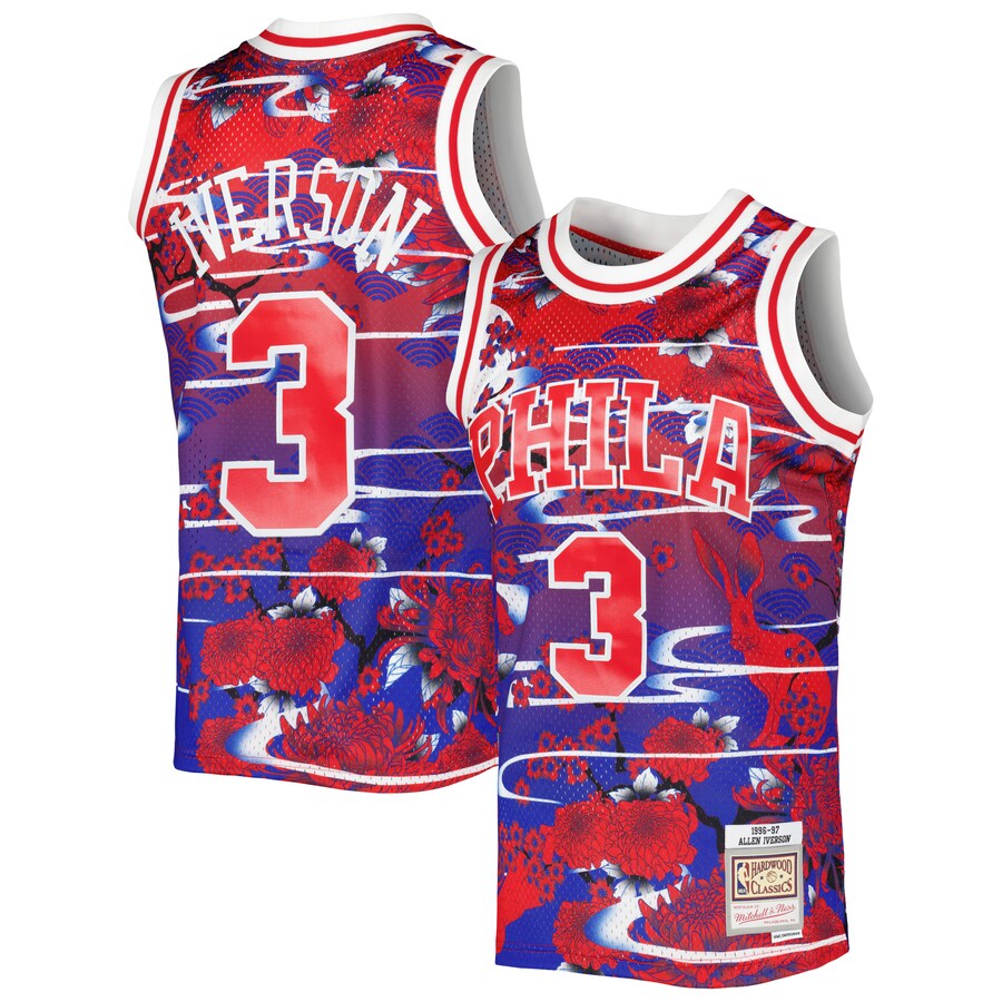 Men's Philadelphia 76ers Allen Iverson Mitchell & Ness Red 1996/97 Hardwood Classics Lunar New Year Swingman Jersey - Puhuasuan