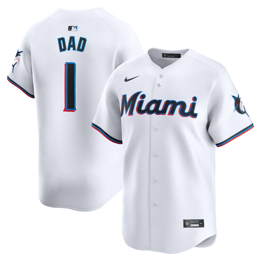 Men's Miami Marlins Nike White #1 Dad Home Limited Jersey - Puhuasuan