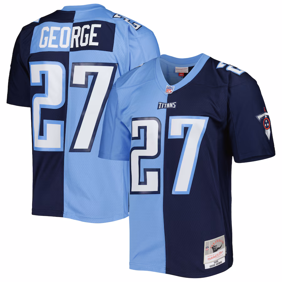 Men's Tennessee Titans Eddie George Mitchell & Ness Navy/Light Blue 1999 Split Legacy Replica Jersey - Puhuasuan