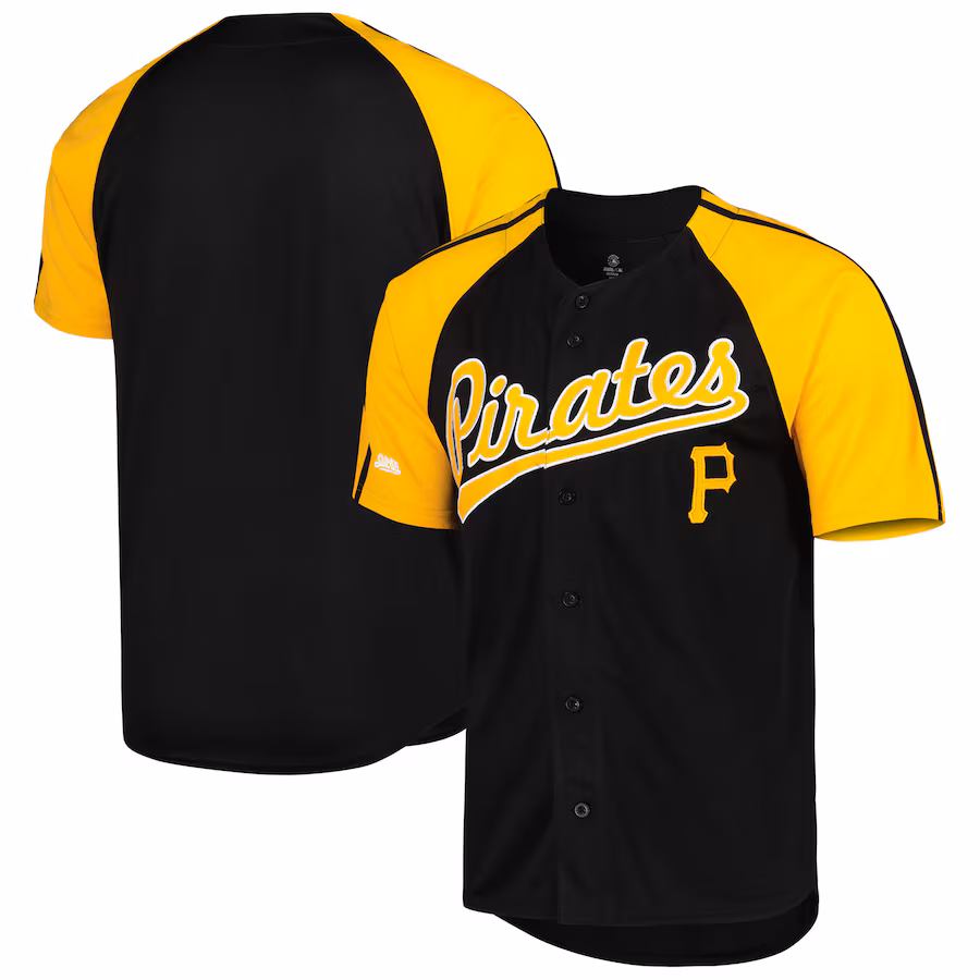 Men's Pittsburgh Pirates Stitches Black Button-Down Raglan Fashion Jersey - Puhuasuan