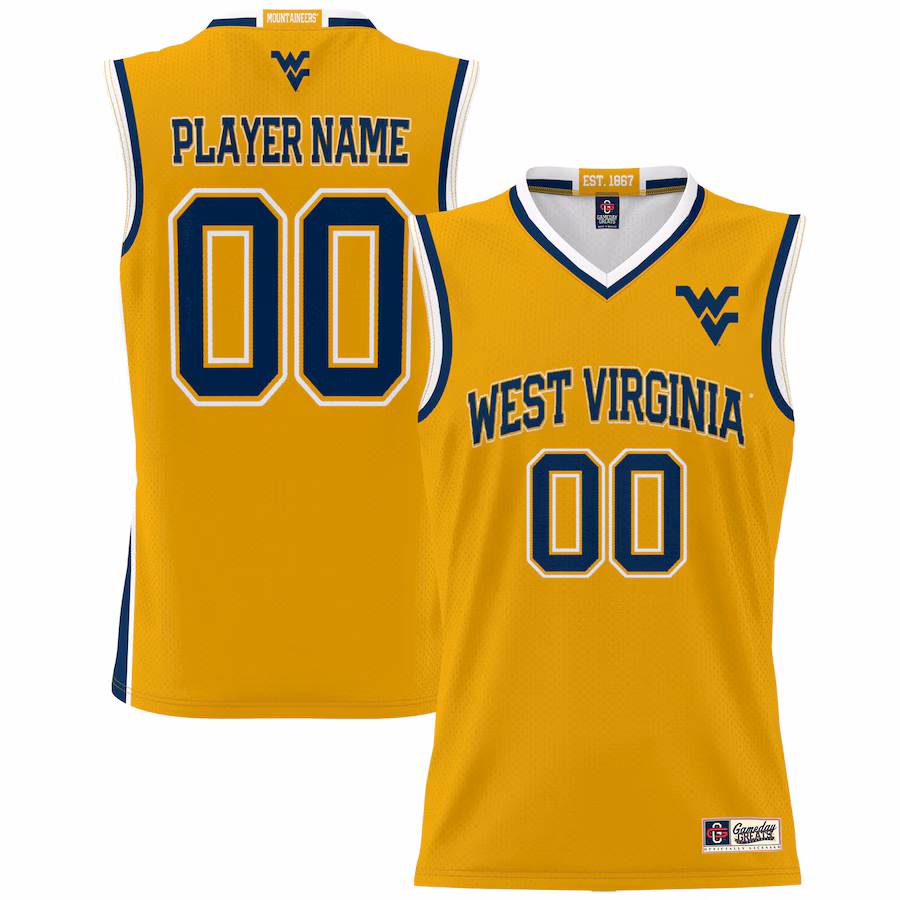 West Virginia Mountaineers GameDay Greats Men's NIL Pick-A-Player Lightweight Basketball Jersey - Gold - Puhuasuan