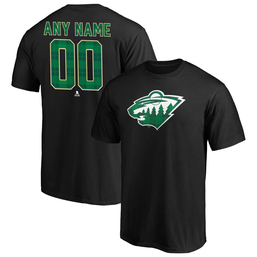Men's Minnesota Wild Black Emerald Plaid Personalized Name & Number T-Shirt - Puhuasuan