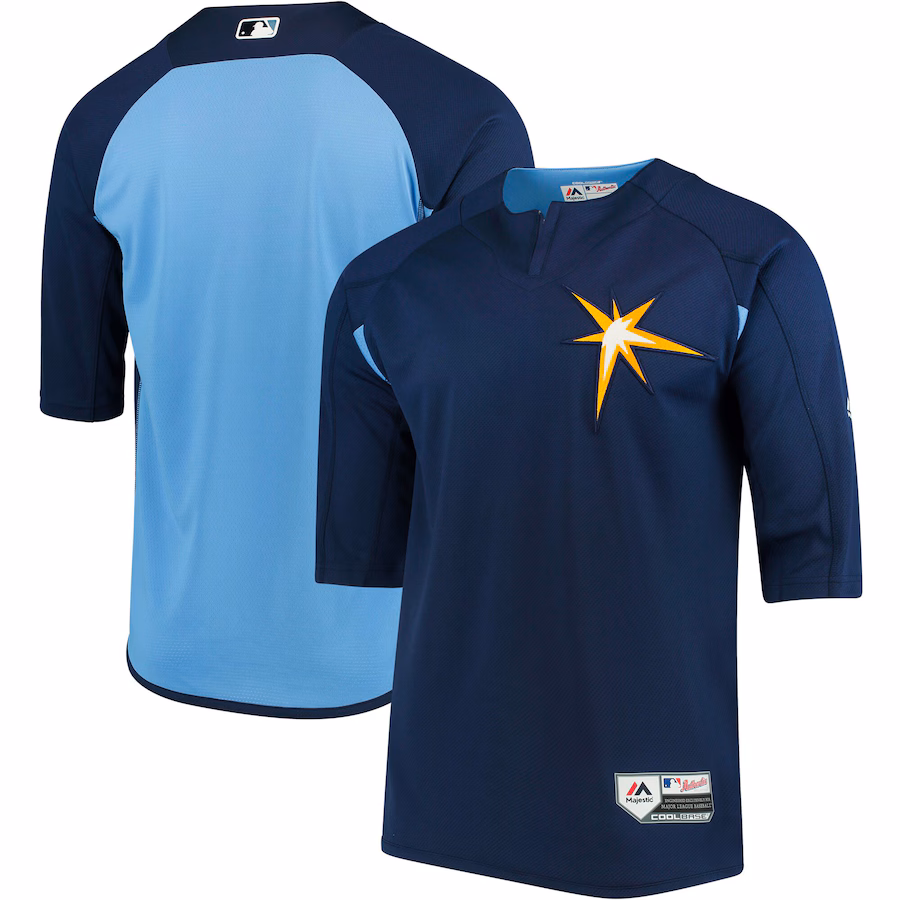 Men's Tampa Bay Rays Majestic Navy/Light Blue Authentic Collection On-Field 3/4-Sleeve Batting Practice Jersey - Puhuasuan