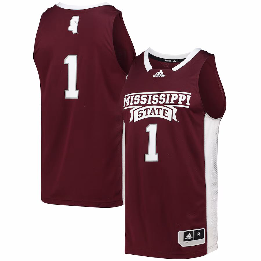 Men's adidas #1 Maroon Mississippi State Bulldogs Team Swingman Basketball Jersey - Puhuasuan