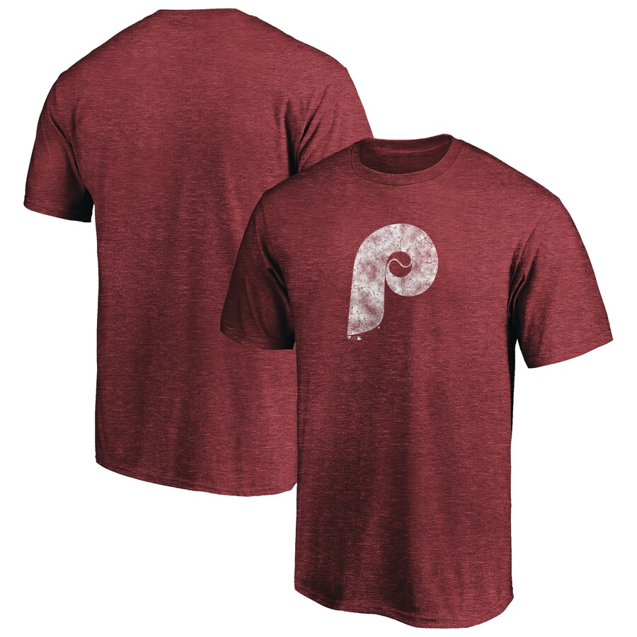 Men's Philadelphia Phillies Burgundy Cooperstown Collection Throwback Logo Tri-Blend T-Shirt - Puhuasuan