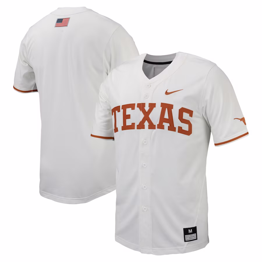 Texas Longhorns Nike Replica Full-Button Baseball Jersey - White - Puhuasuan