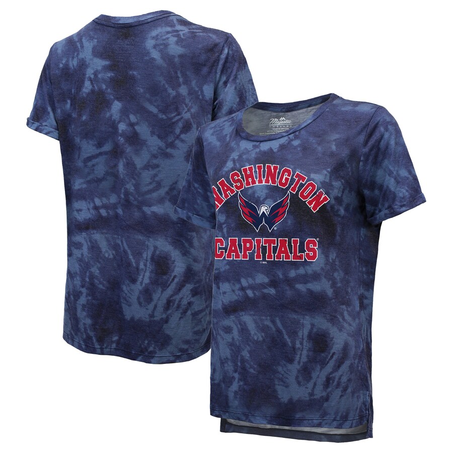 Women's Washington Capitals Majestic Threads Boyfriend Navy Tie-Dye Tri-Blend T-Shirt - Puhuasuan