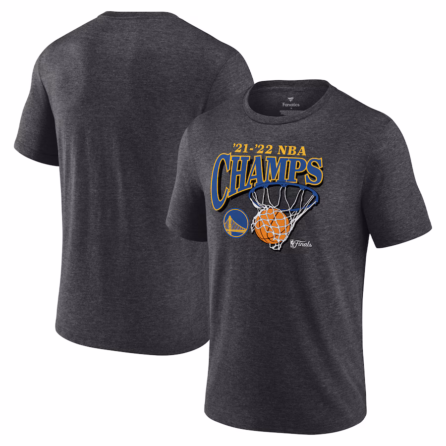 Men's Golden State Warriors Fanatics Heathered Charcoal 2022 NBA Finals Champions Zone Hoops Tri-Blend T-Shirt - Puhuasuan