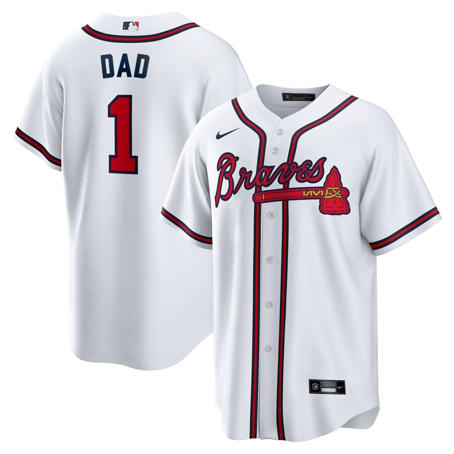 Men's Atlanta Braves Nike White #1 Dad Home Replica Jersey - Puhuasuan
