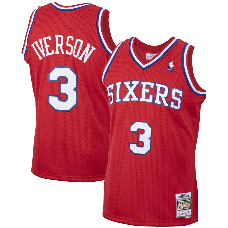 Men's Philadelphia 76ers Allen Iverson Mitchell & Ness Red 2002/03 Hardwood Classics Swingman Jersey - Puhuasuan