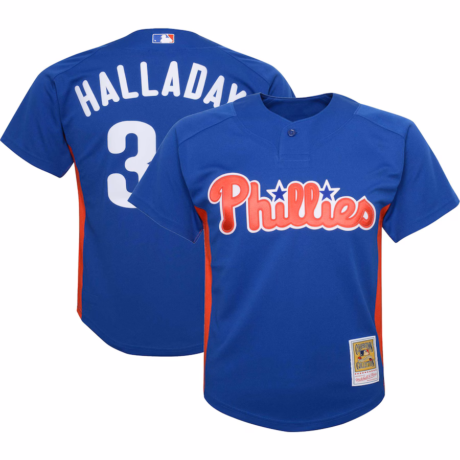 Youth Philadelphia Phillies Roy Halladay Mitchell & Ness Royal Cooperstown Collection Mesh Batting Practice Jersey - Puhuasuan