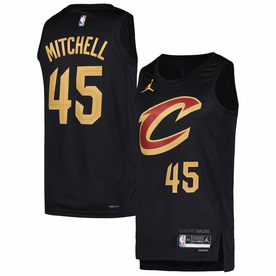 Men's Cleveland Cavaliers Donovan Mitchell Jordan Brand Black Swingman Player Jersey - Statement Edition - Puhuasuan