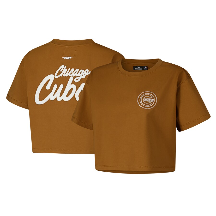 Women's Chicago Cubs Pro Standard Brown Paint The City Cropped Boxy T-Shirt - Puhuasuan