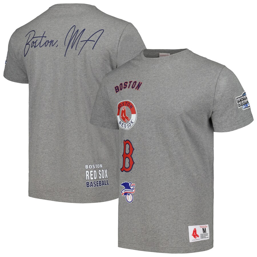 Men's Boston Red Sox Mitchell & Ness Heather Gray Cooperstown Collection City Collection T-Shirt - Puhuasuan