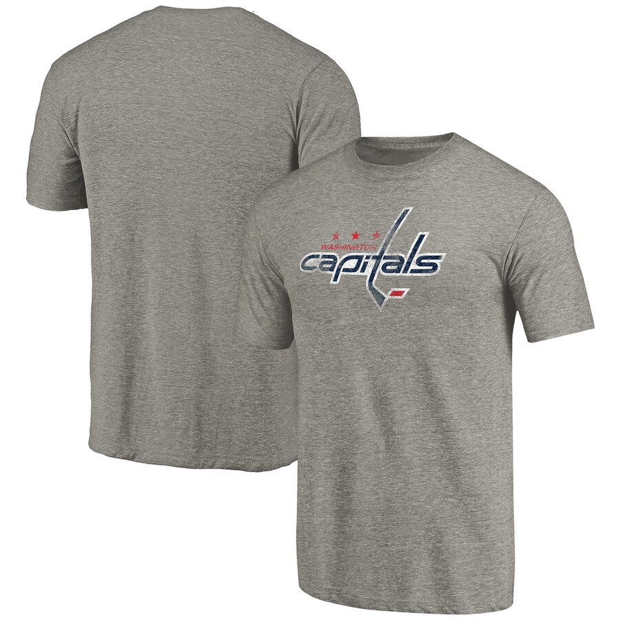 Men's Washington Capitals Ash Distressed Team Logo Tri-Blend T-Shirt - Puhuasuan