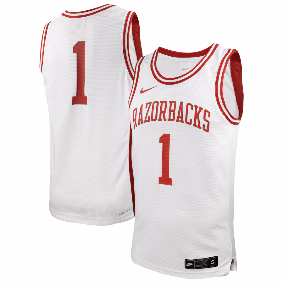 Men's Nike #1 White Arkansas Razorbacks  Replica Basketball Jersey - Puhuasuan