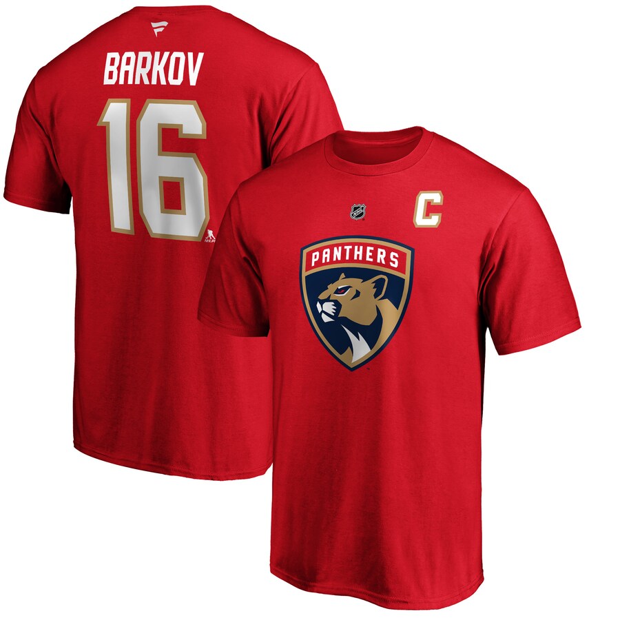 Men's Florida Panthers Aleksander Barkov Fanatics Red Team Authentic Stack Name & Number T-Shirt - Puhuasuan