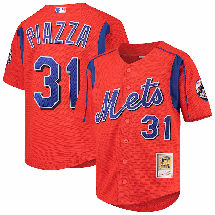 Youth New York Mets Mike Piazza Mitchell & Ness Orange Cooperstown Collection Mesh Batting Practice Jersey - Puhuasuan