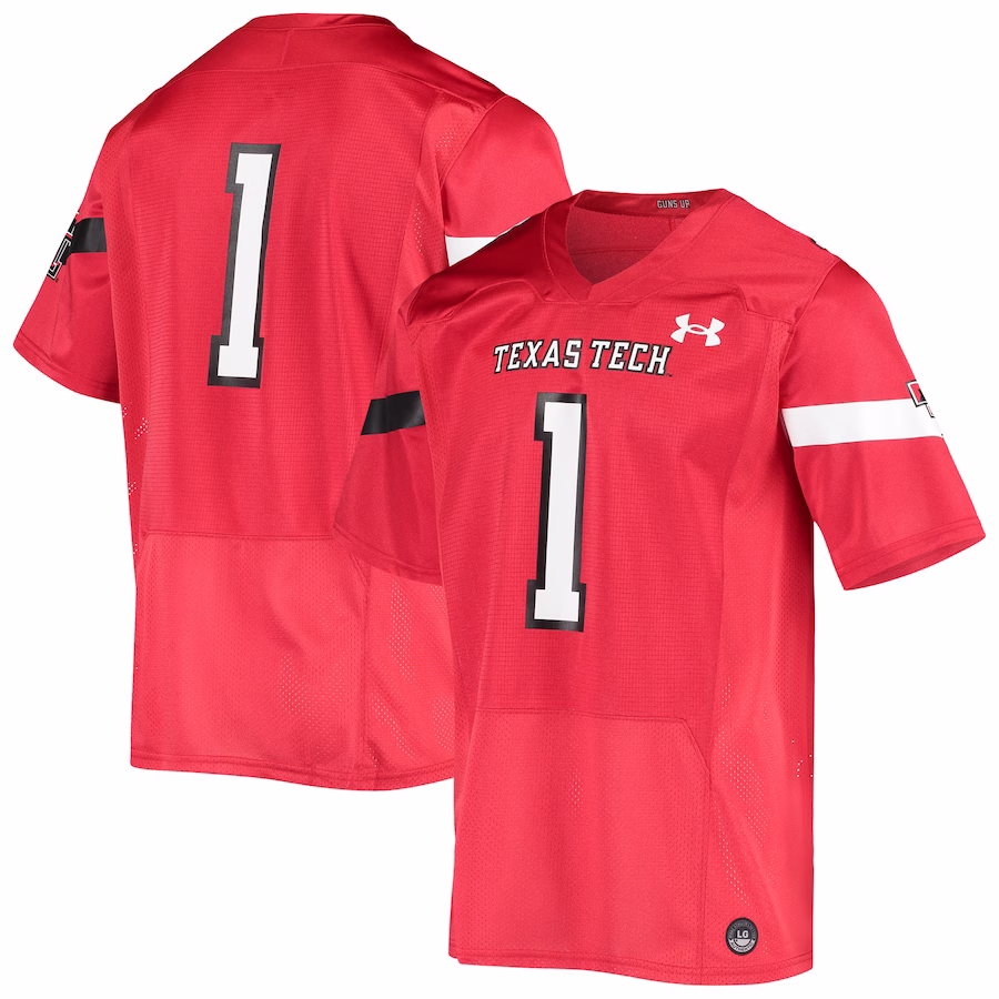 #1 Texas Tech Red Raiders Under Armour Logo Replica Football Jersey - Red - Puhuasuan