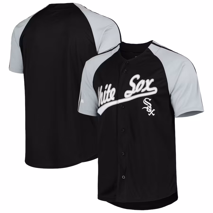 Men's Chicago White Sox Stitches Black Button-Down Raglan Fashion Jersey - Puhuasuan