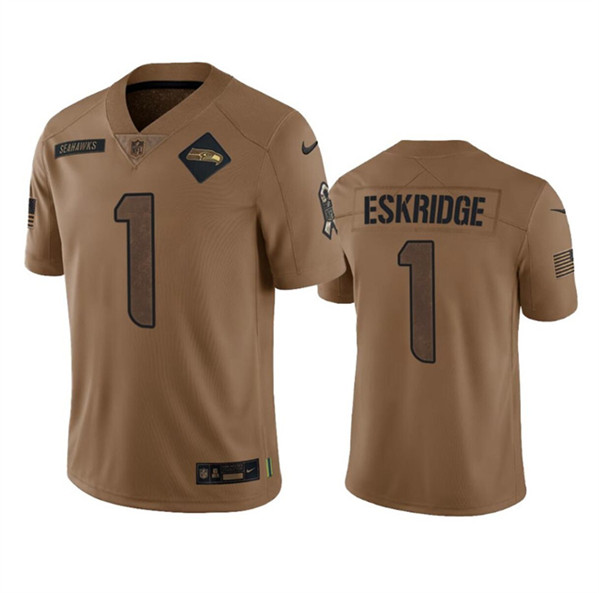 Men's Seattle Seahawks #1 Dee Eskridge 2023 Brown Salute To Service Limited Football Stitched Jersey - Puhuasuan