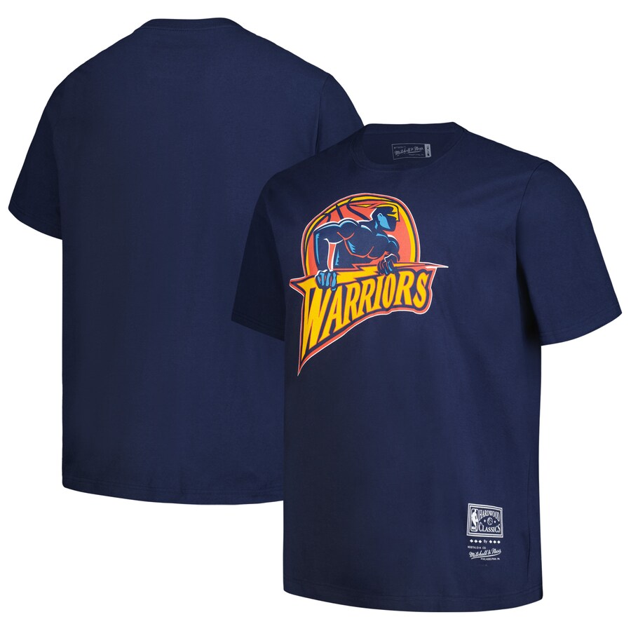 Men's Golden State Warriors Mitchell & Ness Navy Big & Tall Hardwood Classics Vintage Logo T-Shirt - Puhuasuan