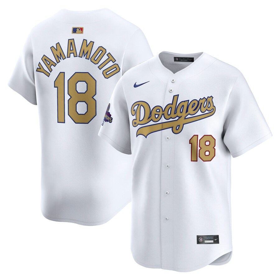 Men's Los Angeles Dodgers Yoshinobu Yamamoto Nike White 2025 Gold Collection Limited Jersey - Puhuasuan