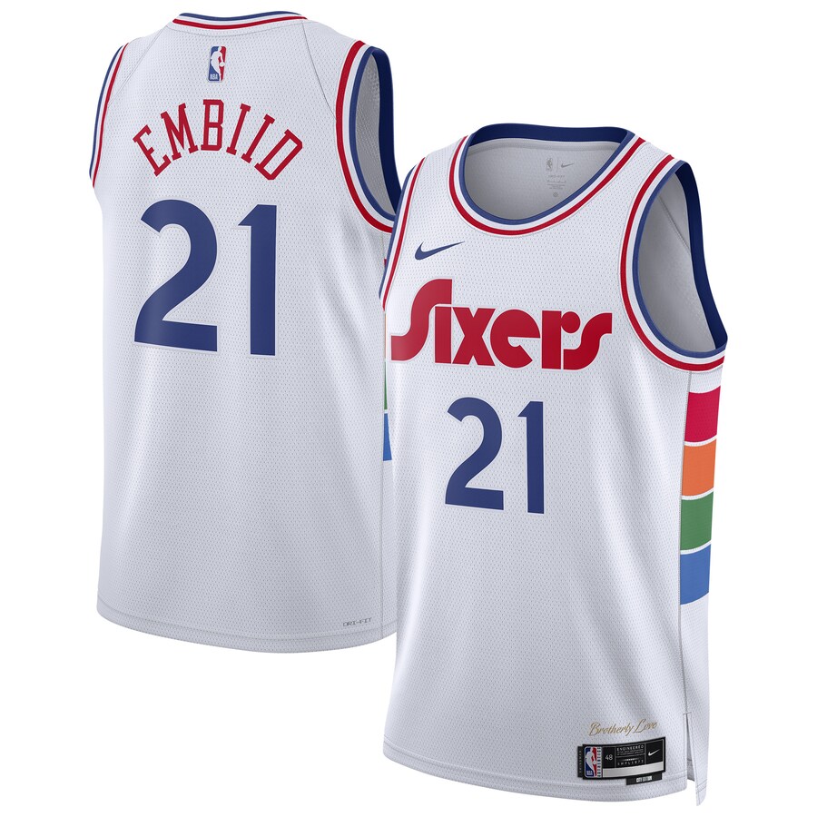 Unisex Philadelphia 76ers Joel Embiid Nike White 2024/25 Swingman Player Jersey - City Edition - Puhuasuan
