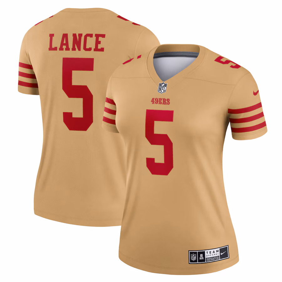 Women's San Francisco 49ers Trey Lance Nike Gold Inverted Legend Player Performance Top - Puhuasuan