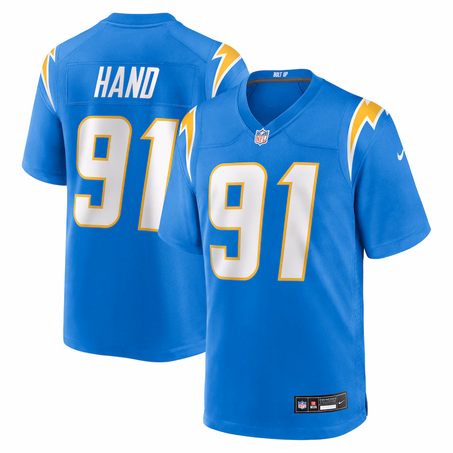 Men's Los Angeles Chargers Da'Shawn Hand Nike Powder Blue Team Game Jersey - Puhuasuan