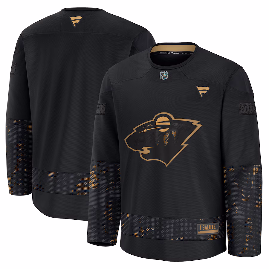 Men's Minnesota Wild Fanatics Black 2024 Military Appreciation Practice Jersey - Puhuasuan